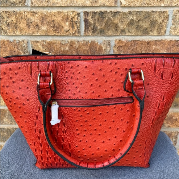 Brand New Le Miel Orange Handbag PETA approved Vegan.  Alligator / Ostrich print - Picture 15 of 16